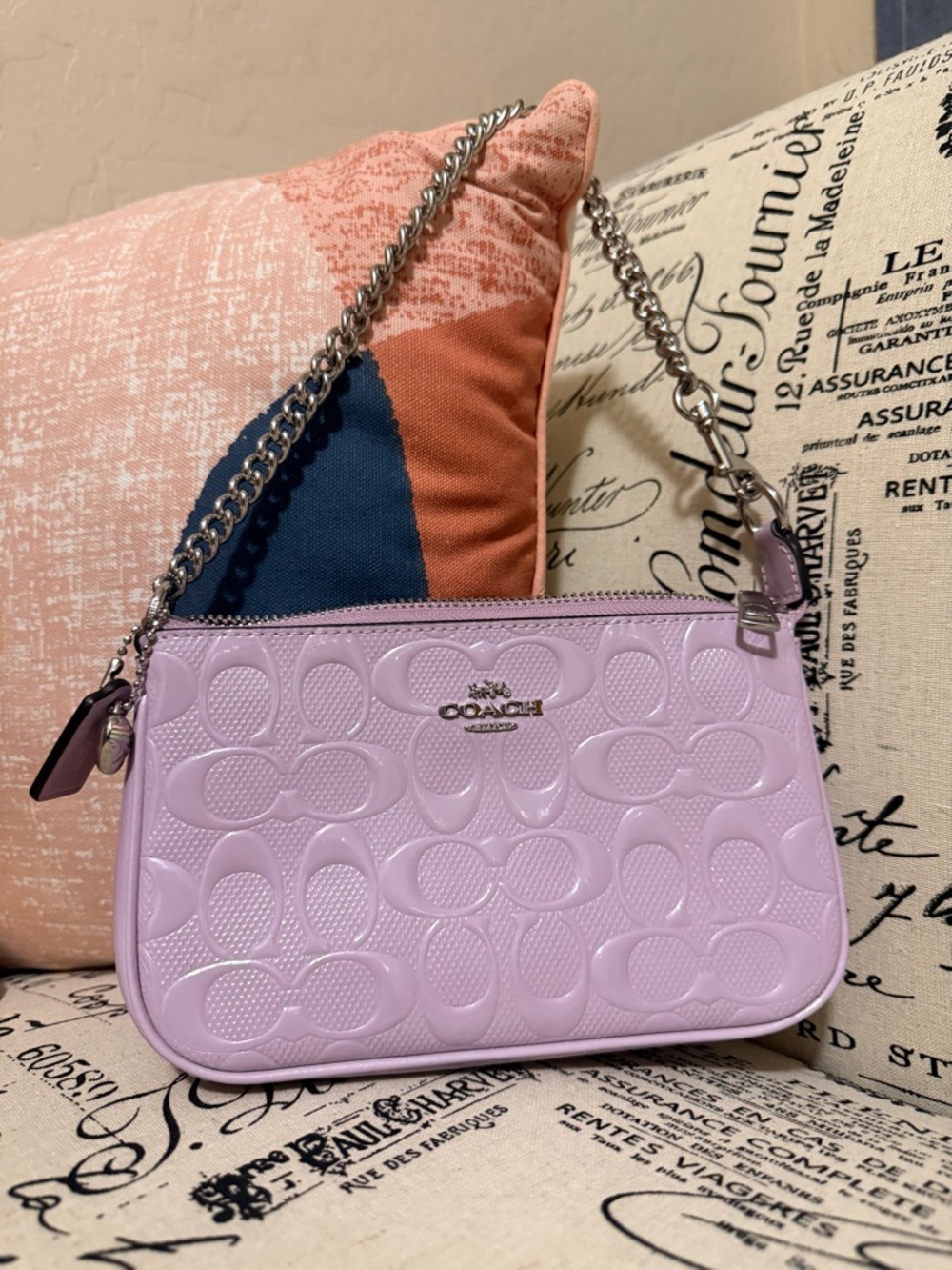 Coach Lavender Patent Leather Signature Chain Shoulder Bag